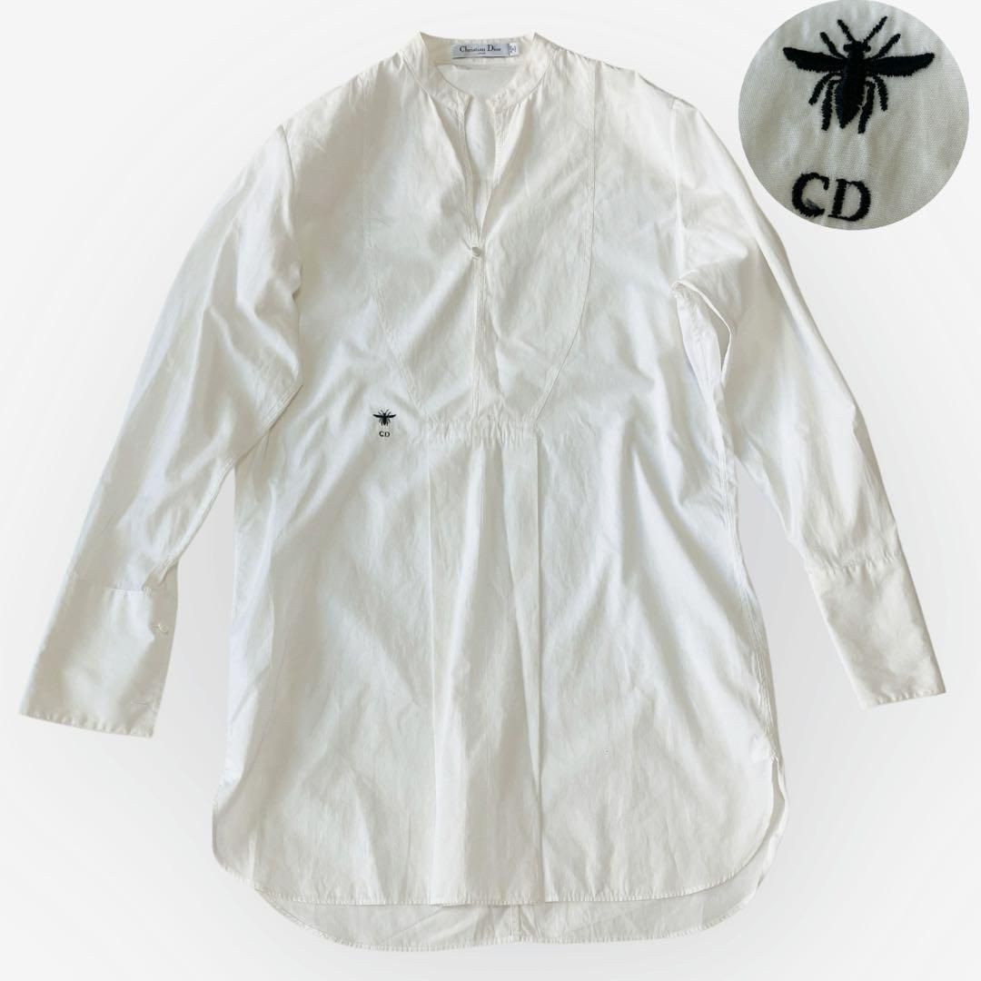 ディオール CDロゴ ビー刺繍 長袖シャツ ブラウス 白 ロング　36 dior ディオール CDロゴ ビー刺繍 長袖シャツ ブラウス 白 ロング 36 dior