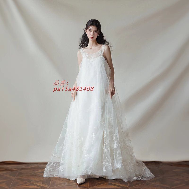 ウェディングドレス ロングドレス Aラインドレス ノースリーブ ふわふわ 二次会 ウエディングドレス 前撮り 花嫁 チュール 結婚式 挙式 ブライダル pai5a481408