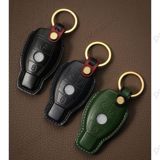 BENZ (A/B/C/GLA/GLC/GLK/CLA/CLSキーレス3ボタン) 手作り本革キーケース スマートキーカバー サドルブラウン メルセデス ベンツ アルミ製 本革 レザー スマートキー