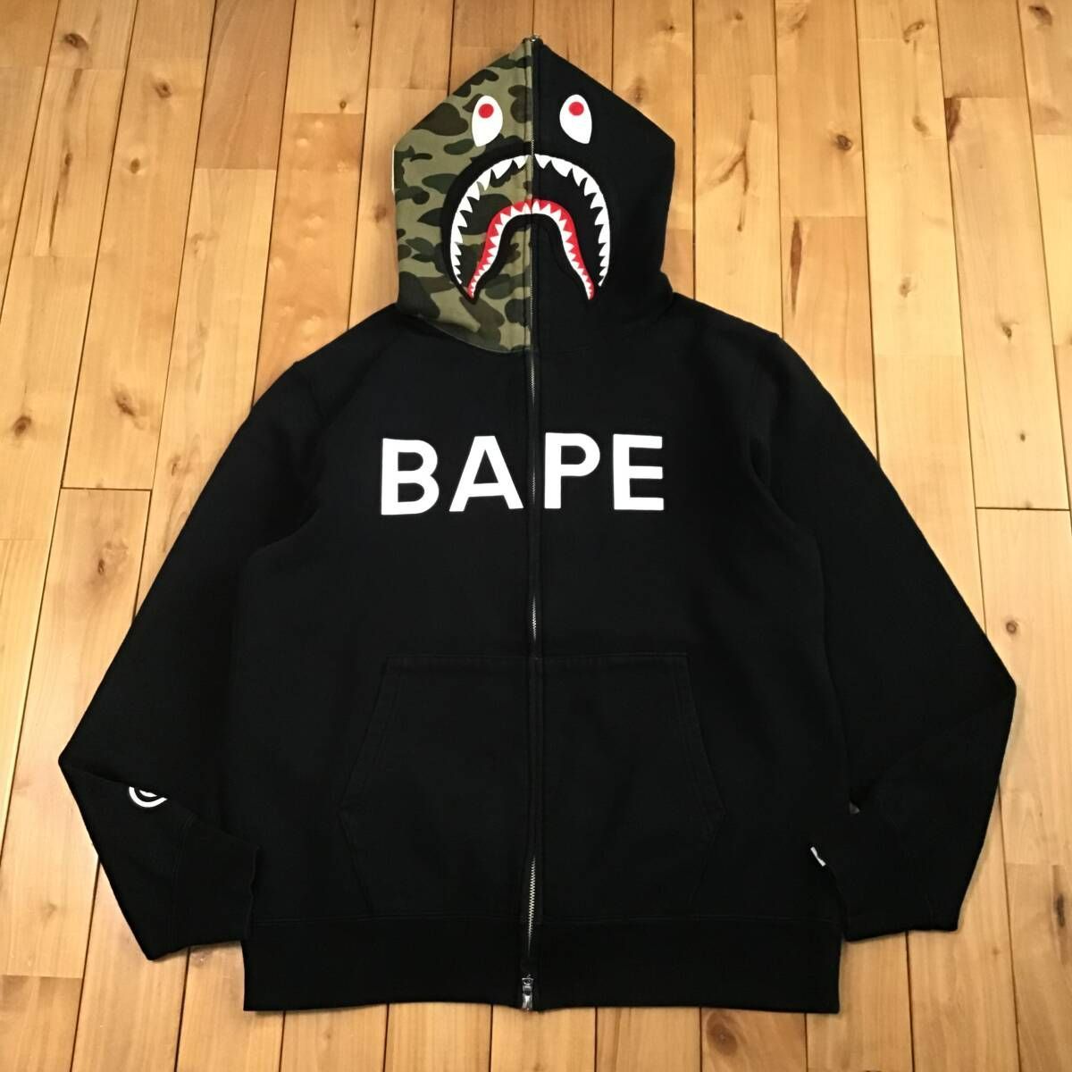 ☆XXL☆ BAPE LOGO シャーク パーカー ブラック shark full zip hoodie