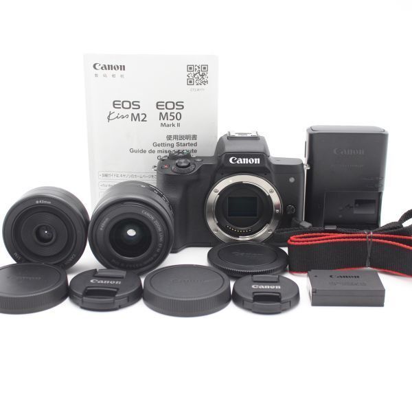 ショット数１０００枚以下 CANON ミラーレス一眼カメラ EOS Kiss M2 ダブルレンズキット ブラック KISSM2BK-WLK ♯78005