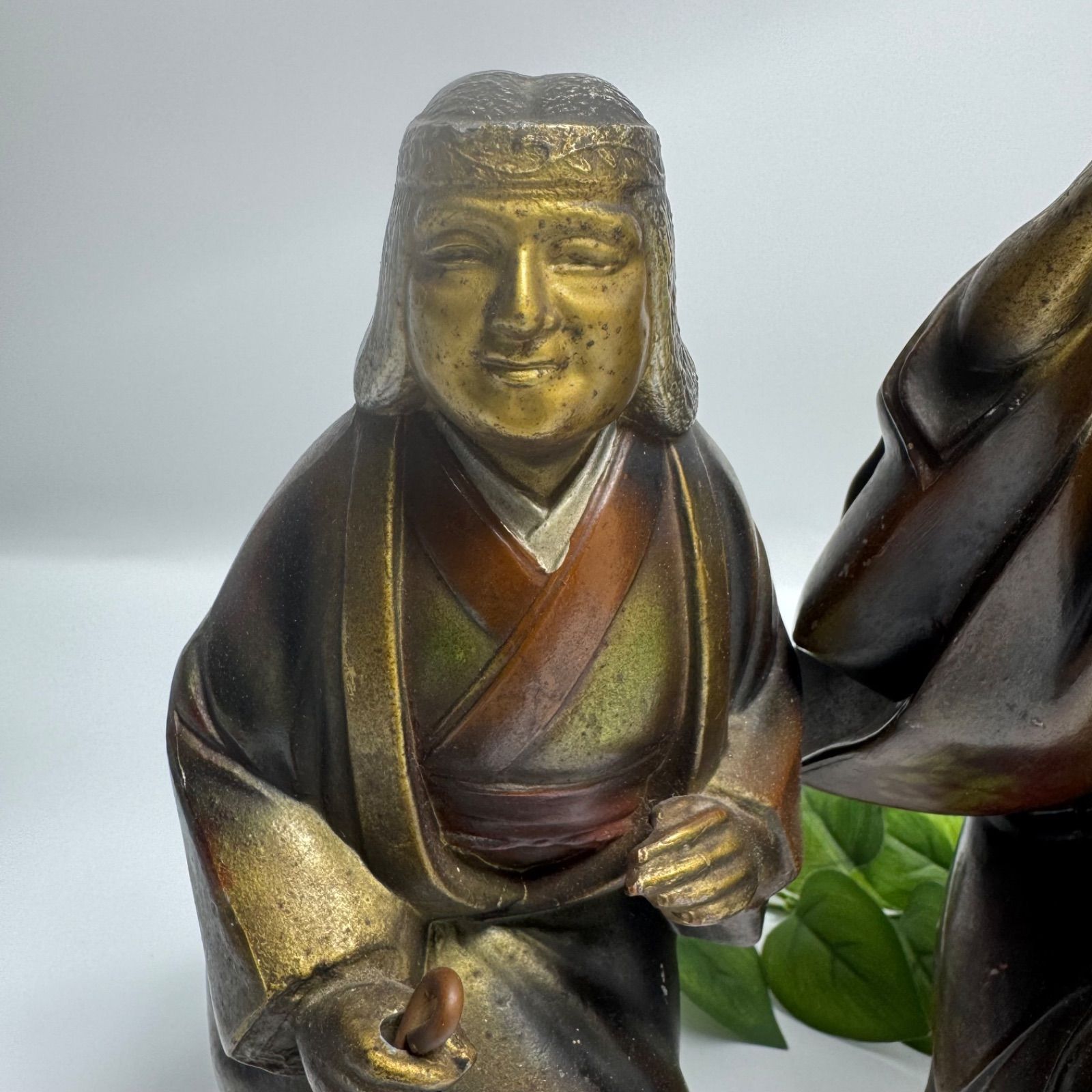 送料無料 ◇ 金属製 高砂人形 金色 長寿 夫婦円満 縁起物 幅271