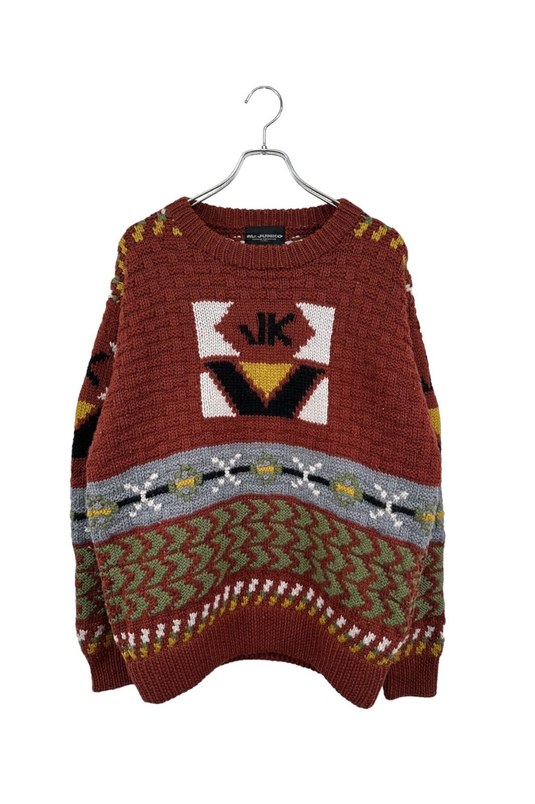 90's    Mr. Junko ミスタージュンコ ニット セーター  総柄 レッド系  厚手   メンズ サイズ M ヴィンテージ 6 単