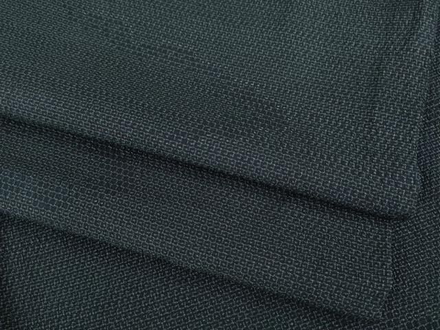 平和屋着物▽本塩沢 単衣 110亀甲 麻の葉文様 黒地 反端付き