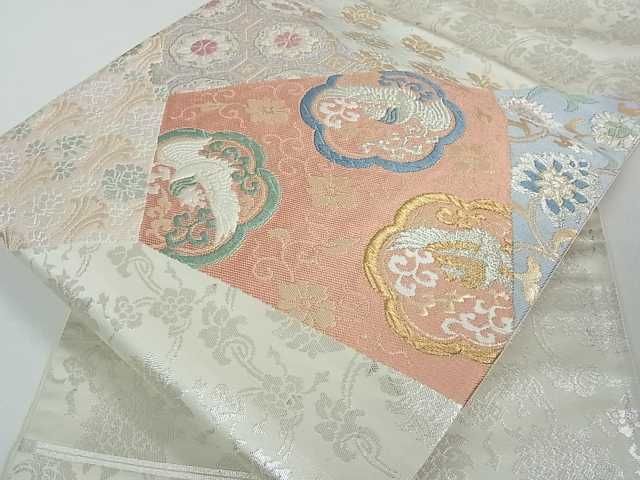 未使用❤金彩「鳳凰花唐草」お太鼓柄袋帯 平和屋着物□太鼓柄袋帯 悠久静雅 鳳凰切嵌花文 銀糸 逸品