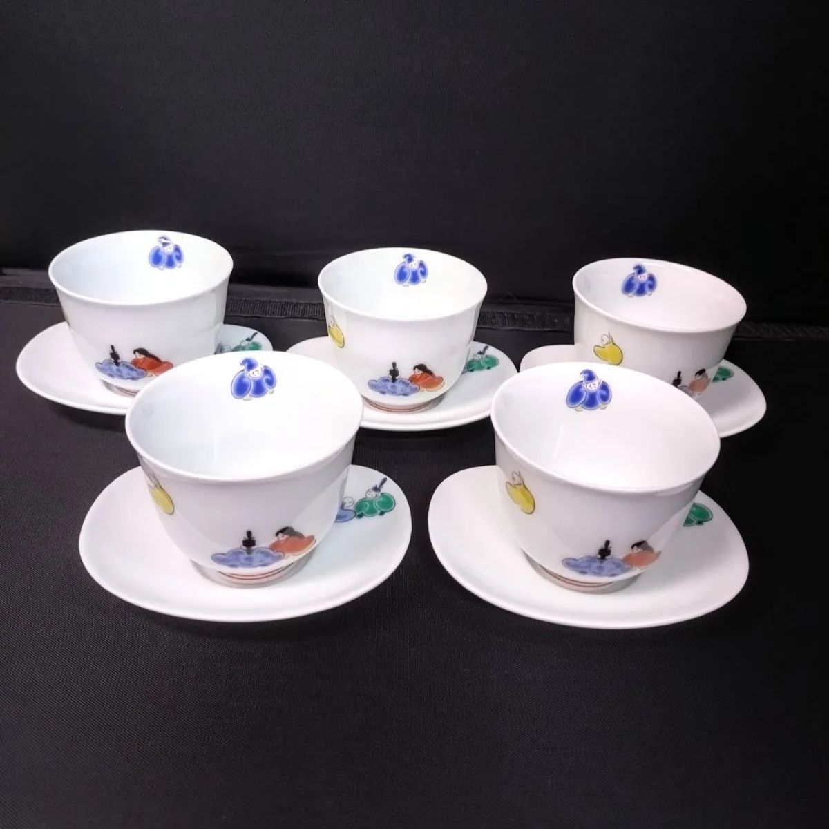 未使用】深川製磁 六歌仙 茶托付仙茶碗揃 5客セット 0530-900《NO 