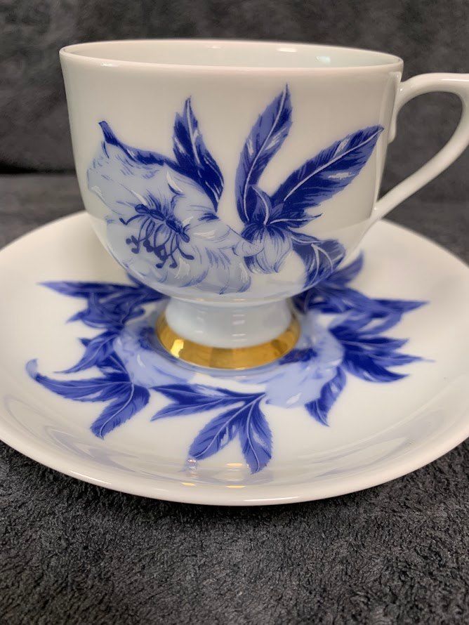 深川製磁＊コーヒーカップペア・オリエンタルブルー・宮内庁御用達・有田焼・希少品 深川製磁＊コーヒーカップペア・オリエンタルブルー・宮内庁御用達