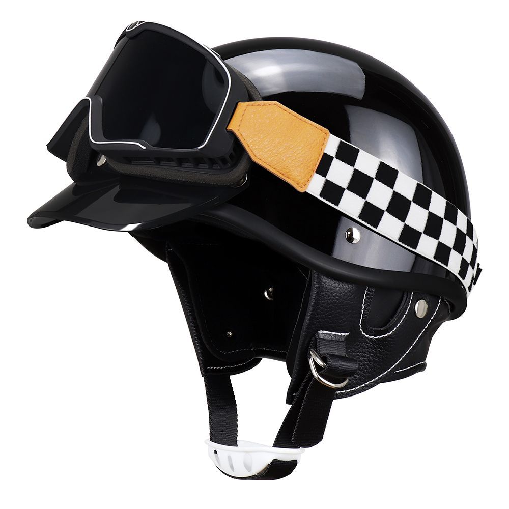 新品 レトロハーフヘルメット ジェットヘルメット-艶有り黒