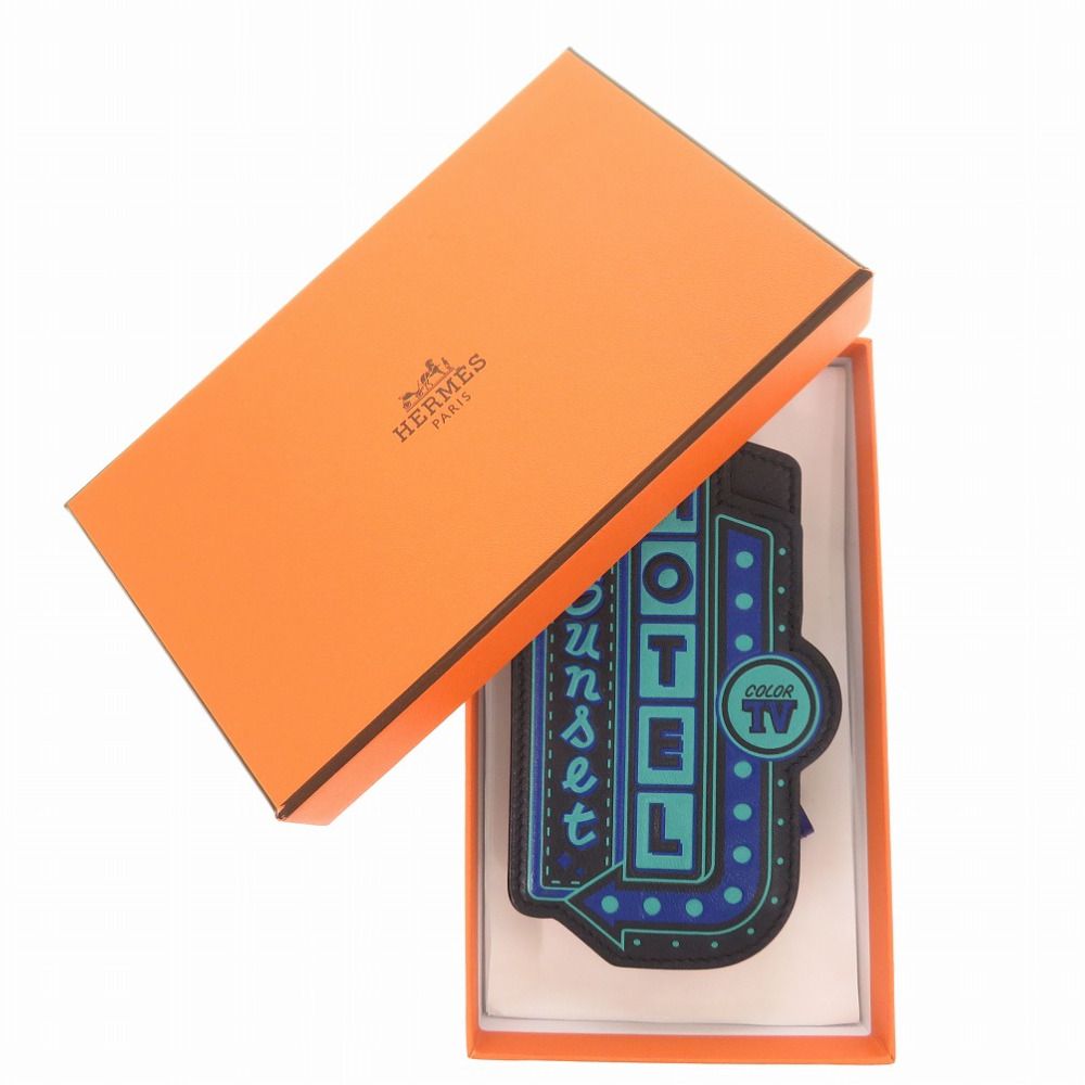 エルメス MOTEL sunset レザー ブルー シルバー金具 ネームタグ エルメス MOTEL sunset レザー ブルー シルバー金具 ネームタグ