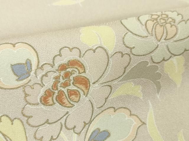 平和屋本店□極上 創業460年・千總 訪問着 刺繍 吉祥花文 薄梅鼠色地