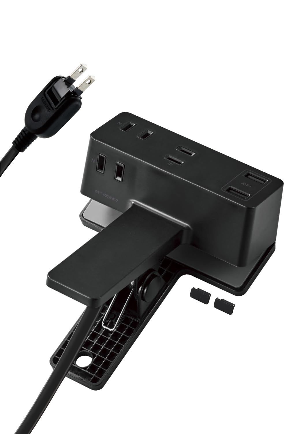 【数量限定】[ 1.5m 3個口 USB-A×2 クリップ ] 雷ガード 極性対応 電源タップ 吊り下げ ほこりシャッター付 スイングプラグ エレコム ブラック ECT-3015BK