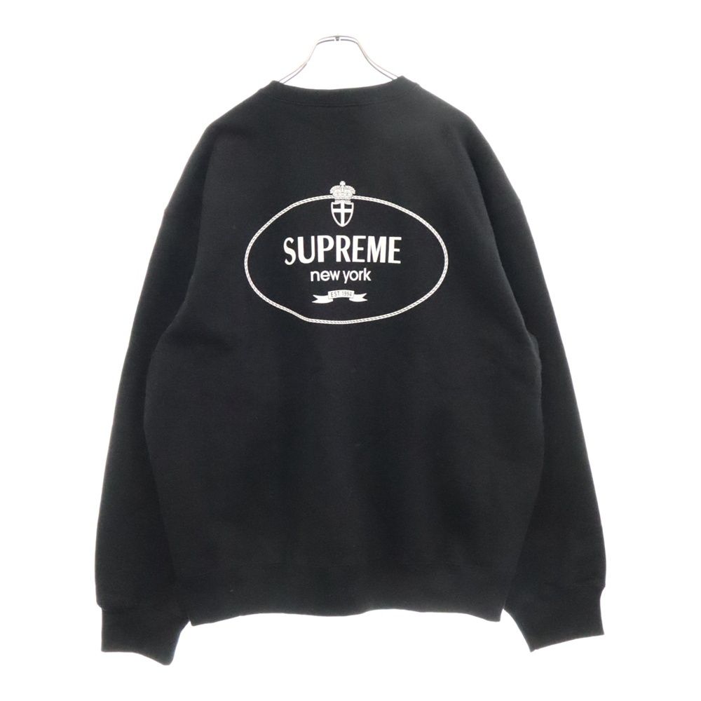 SUPREME (シュプリーム) 24AW Crest Crewneck ロゴプリント クレスト クルーネック コットン 長袖スウェット トレーナー ブラック