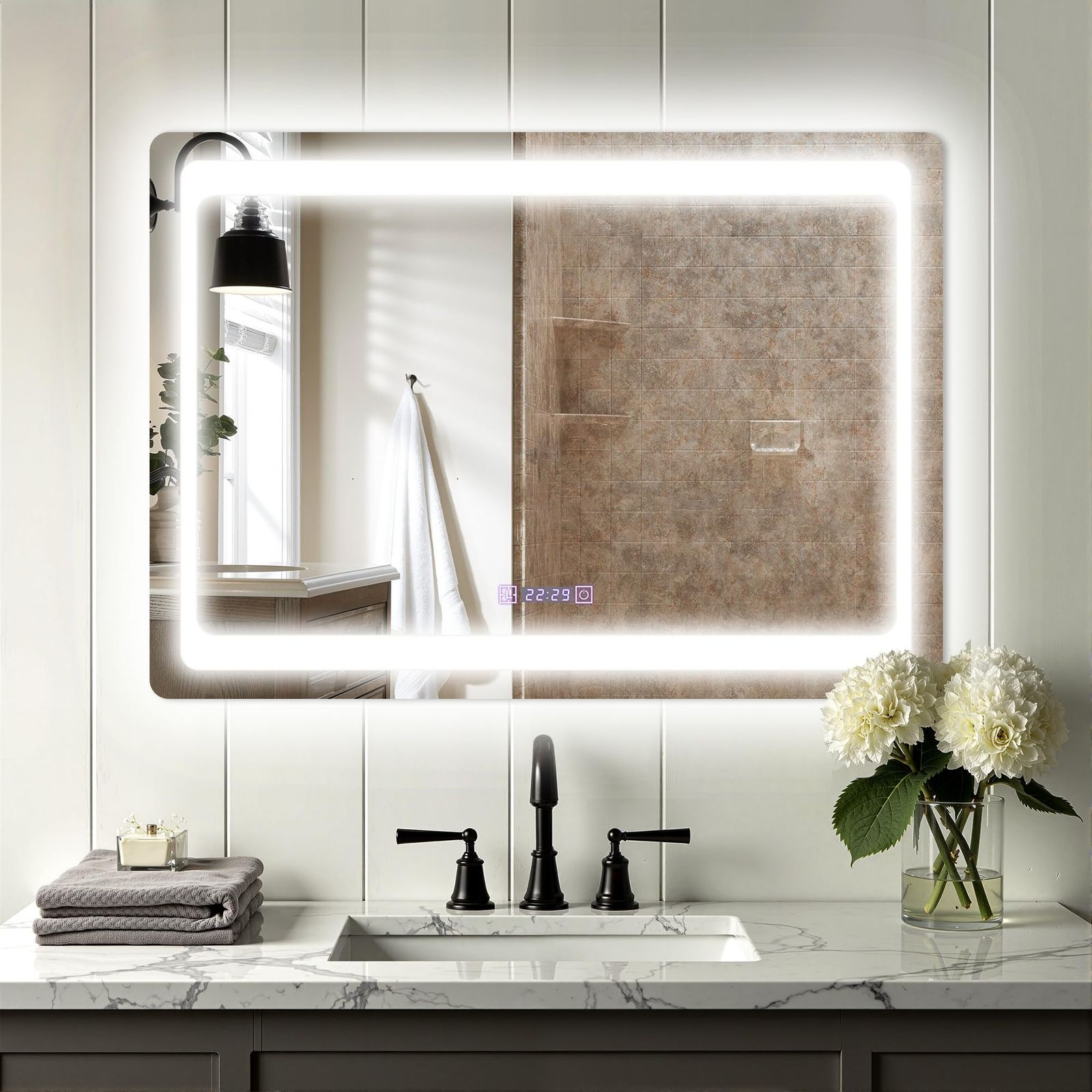 LED鏡 壁掛け 丸 ウォールミラー 化粧鏡 照明付き 防水 くもり止め 洗面台