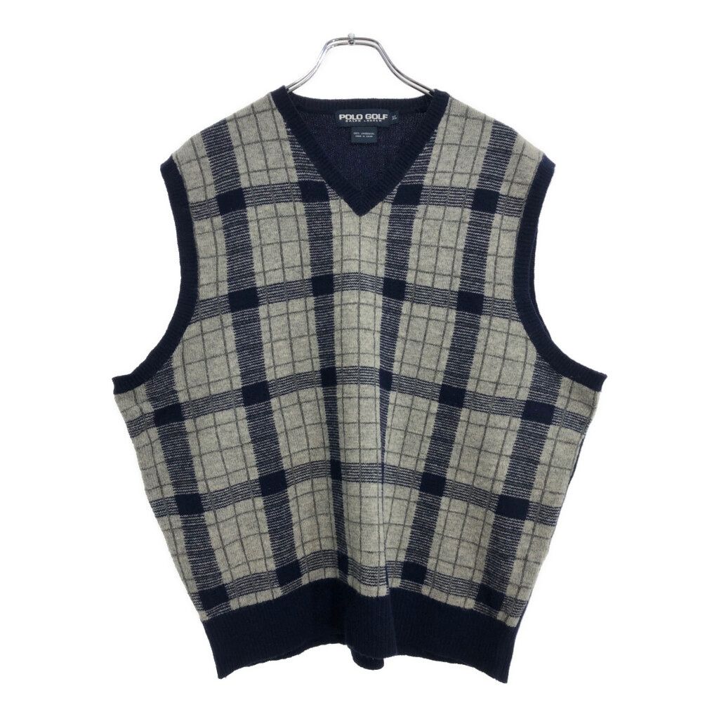 POLO GOLF ポロゴルフ ラルフローレン ウール ニット ベスト チェック Polo by Ralph Lauren ネイビー チェック ベスト XL