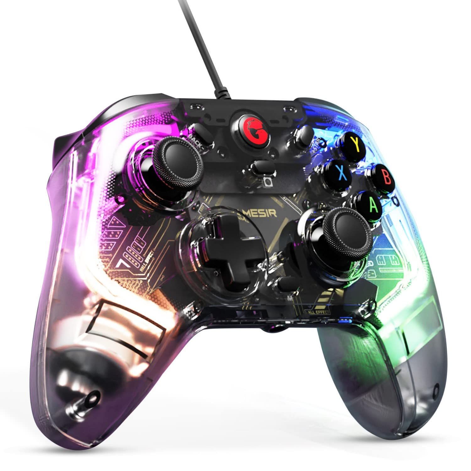GameSir T4 Kaleid スイッチコントローラー ホールエフェクトセンサー搭載のSwitchゲームパット 有線 Win10、11/Switch/Android TV Box対応 透明プロコン 6軸ジャイロ搭載 スケルトンボディ 4種RGB