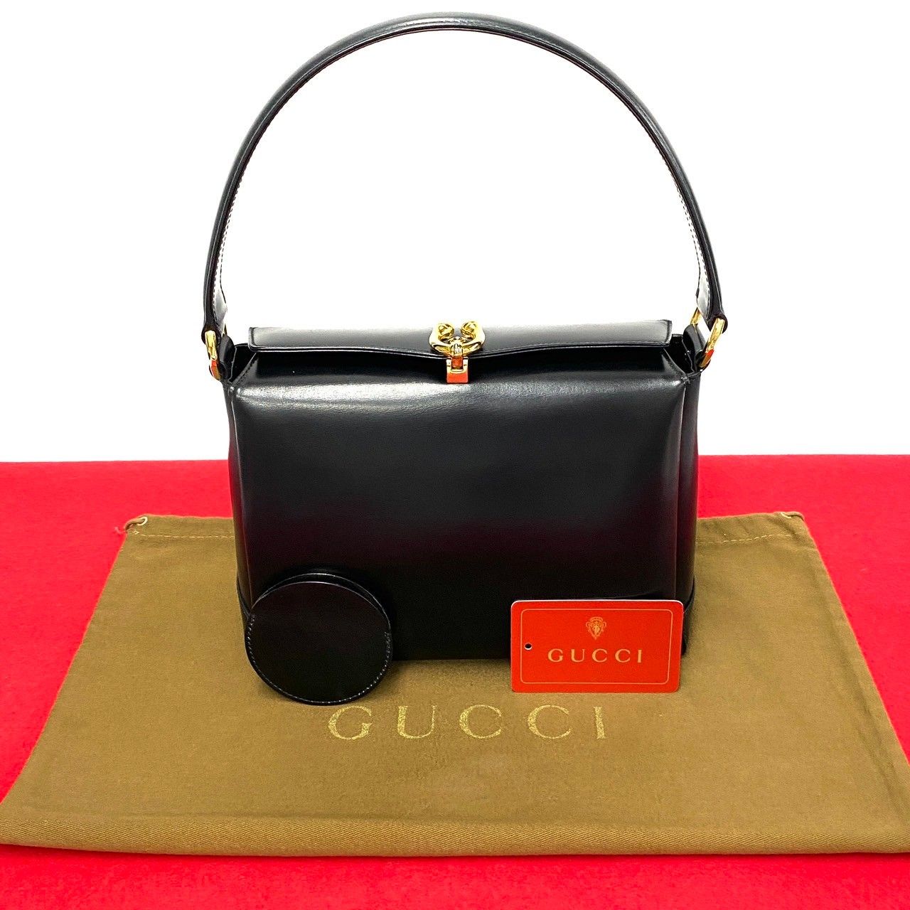 ほぼ未使用 GUCCI グッチ オールドグッチ ヴィンテージ ホースシュー 金具 カーフ レザー 本革 ハンドバッグ ミニ トートバッグ 黒  40750 - メルカリ