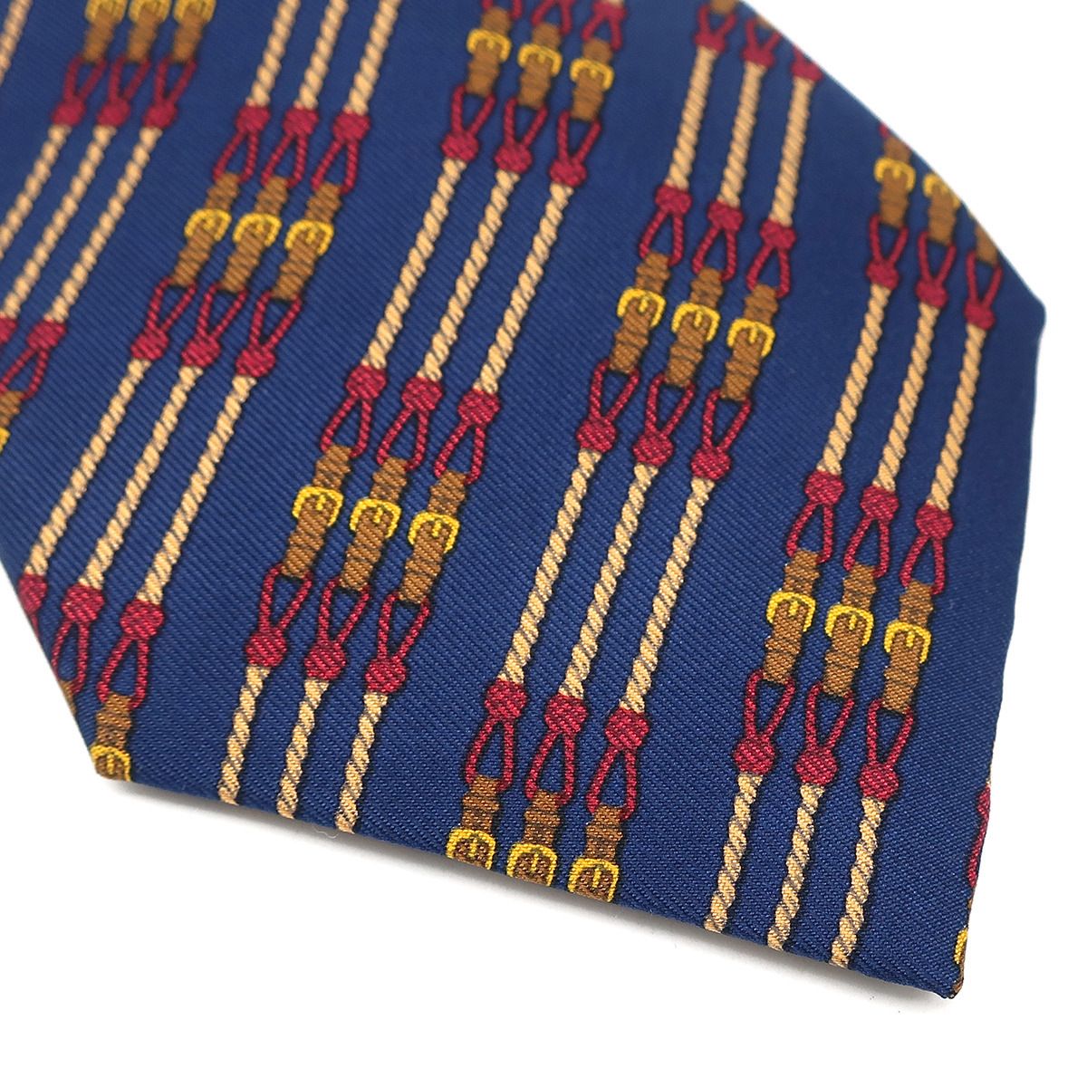 エルメス HERMES ネクタイ 馬具 9.5cm シルク ネイビー×マルチ