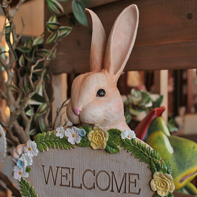 うさぎ welcome ウサギ ガーデン オブジェ 置物 - フラワー/ガーデン