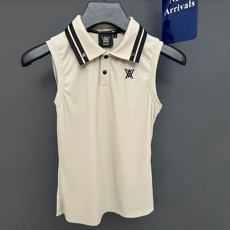 新作 ANEW ゴルフ 速乾 通気 ノースリーブポロシャツ カーキ