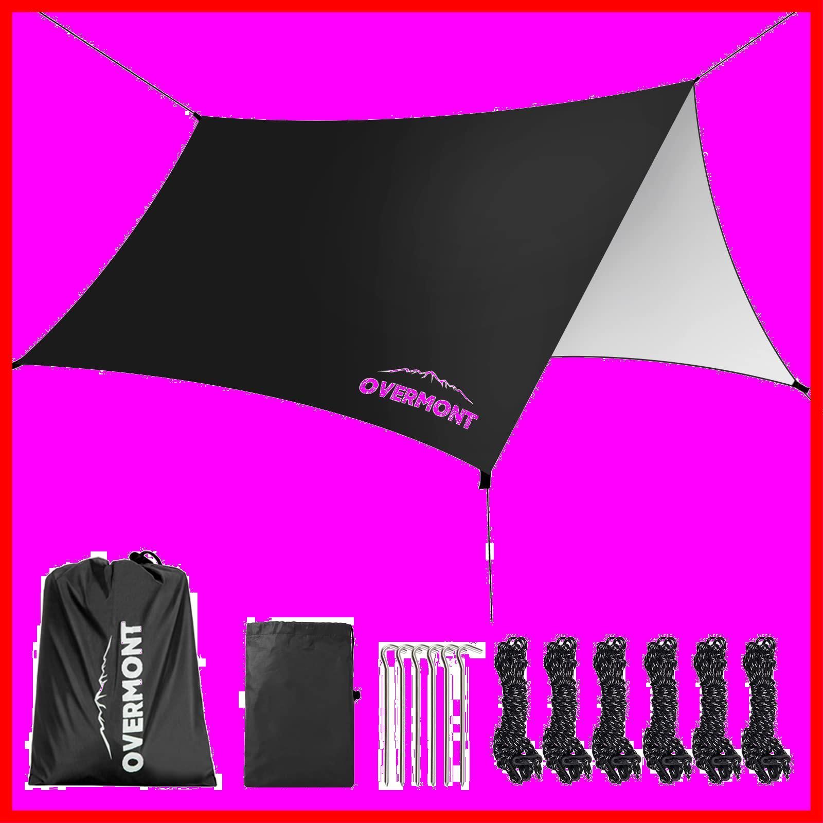 【色:ブラック（5mｘ5m）】Overmont 防水タープ 5mｘ5m/3mｘ3 Amazon | Overmont 防水タープ [5mx5m ポール付き 夜光ペグ 3-8