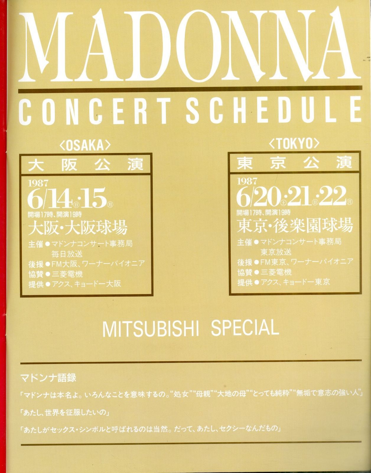☆コンサートパンフ / マドンナ / World Tour 1987 / J00017658