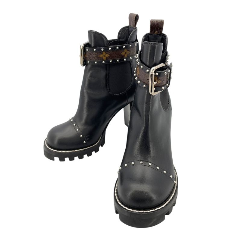 ルイ ヴィトン LOUIS VUITTON スタートレイルライン ショートブーツ MD0921 ブラック レザー レディース ブーツ