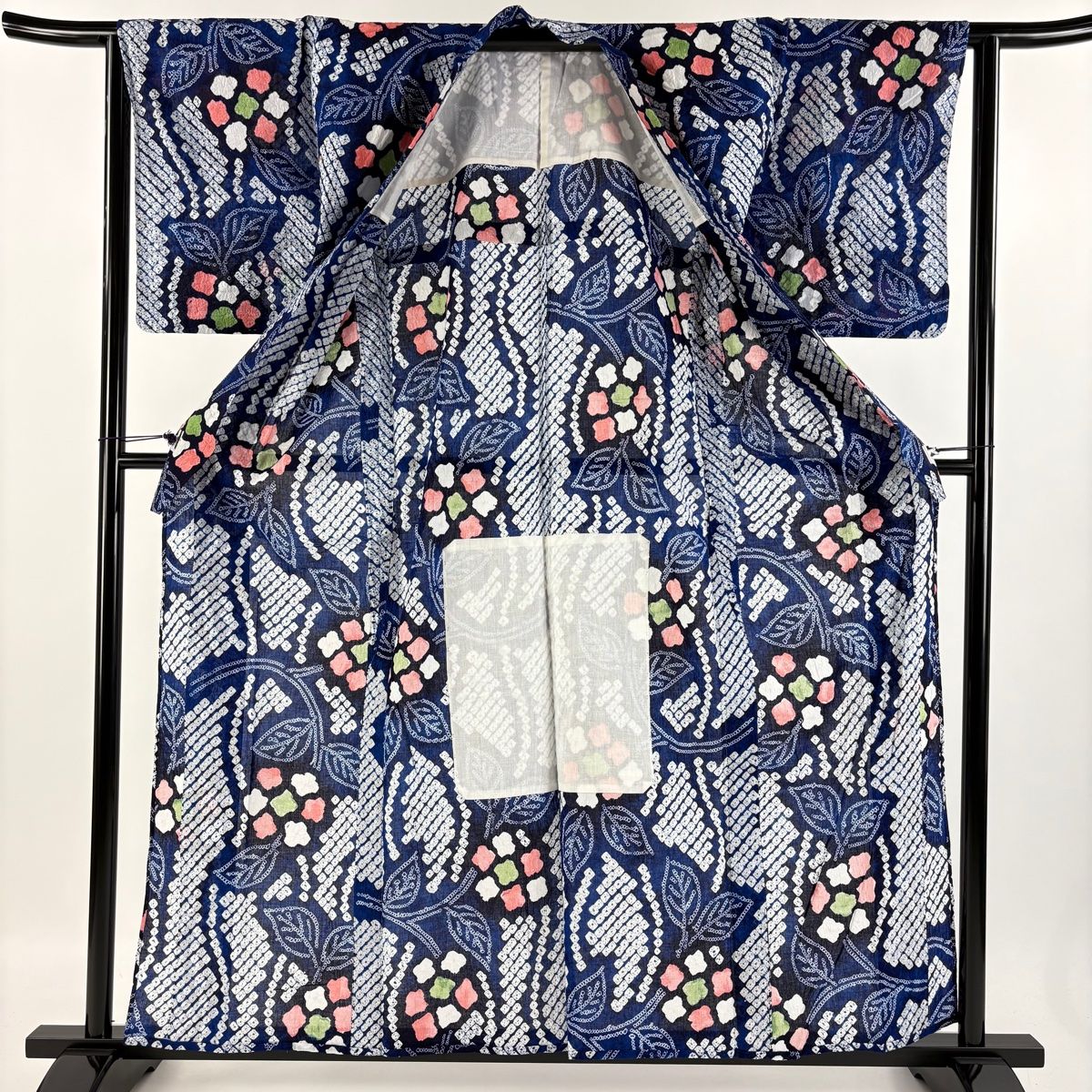 浴衣 身丈160.5cm 裄丈64cm M 絞り浴衣 花唐草 絞り 卸売 青 綿 名品 【】