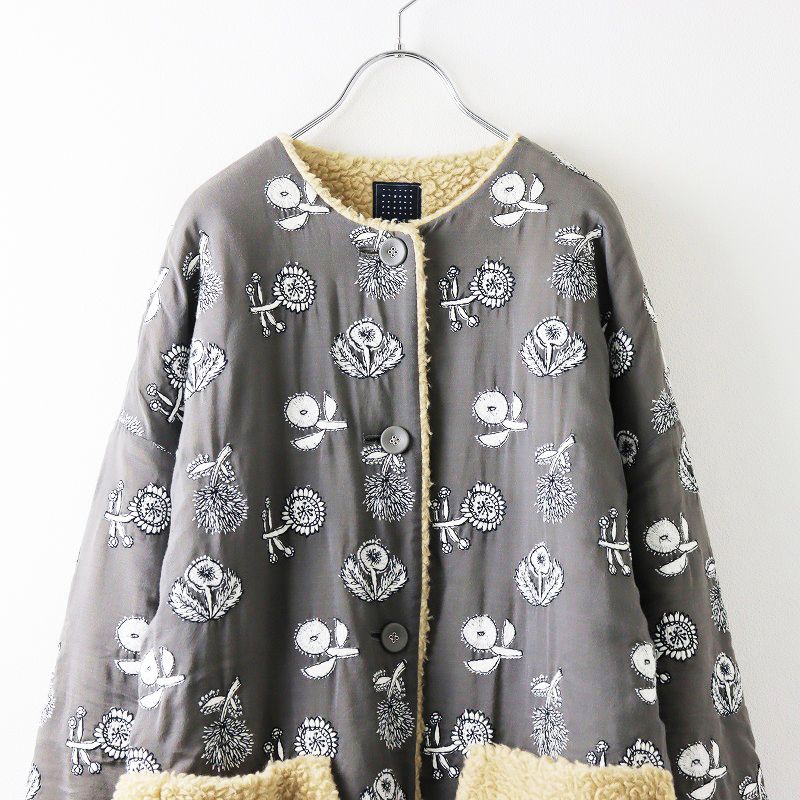 美品 ミナペルホネン mina perhonen quartet ノーカラーコート 38