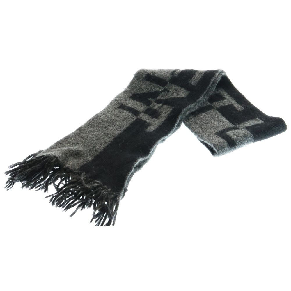 SAINT LAURENT PARIS サンローランパリ アルパカ混 フリンジ ウールマフラー ストール ブラック グレー 668797