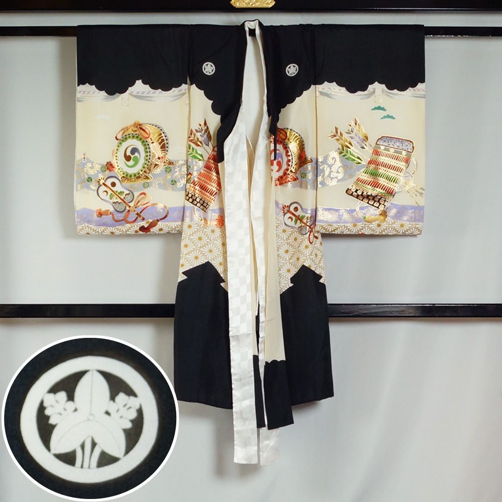 男の子 一つ身着物、長襦袢セット お宮参りにオススメ 正絹 黒 お