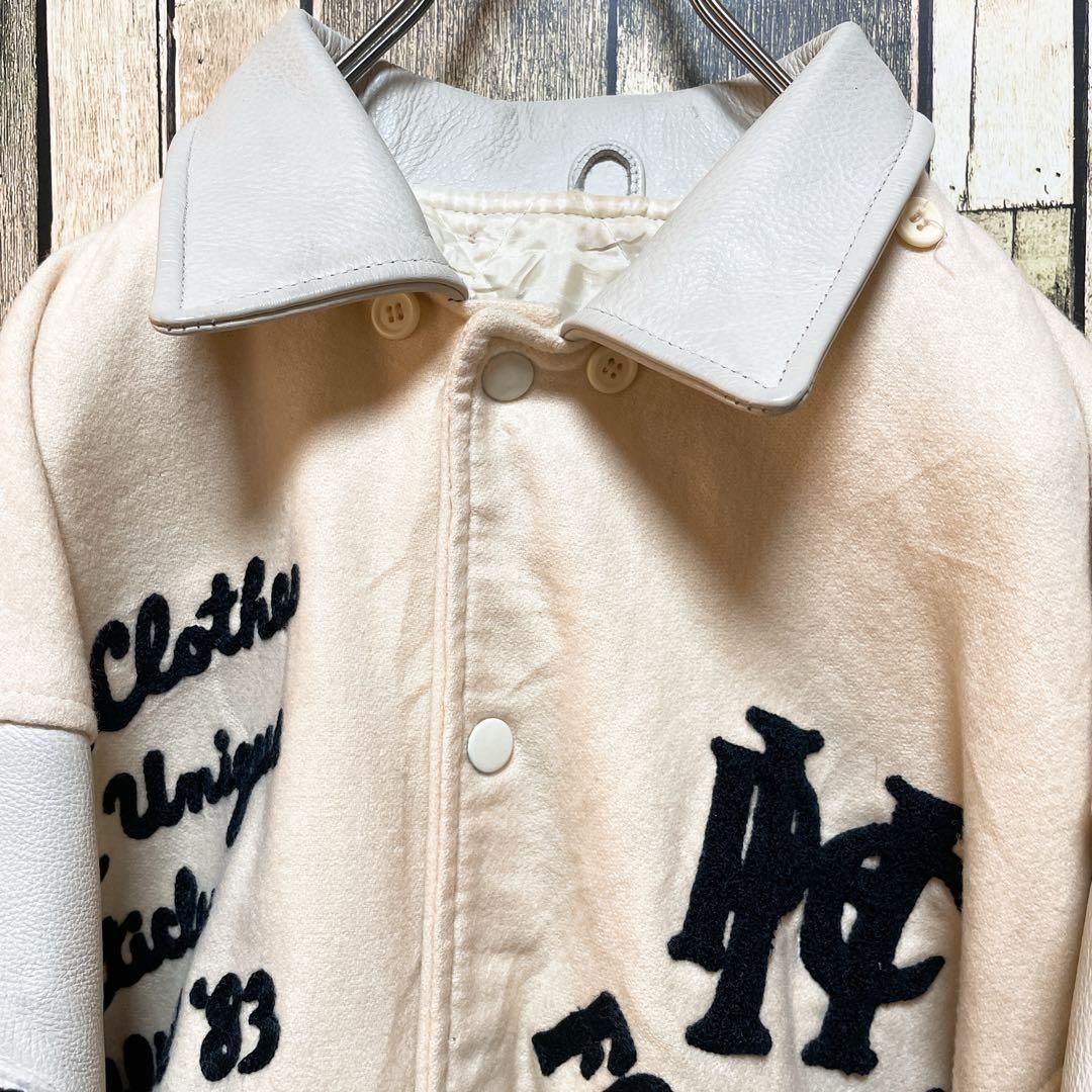 POSHBOY スタジャン アイボリー 人気デザイン》ポッシュボーイ POSHBOY 白☆スタジャン XL 刺繍ロゴ 全