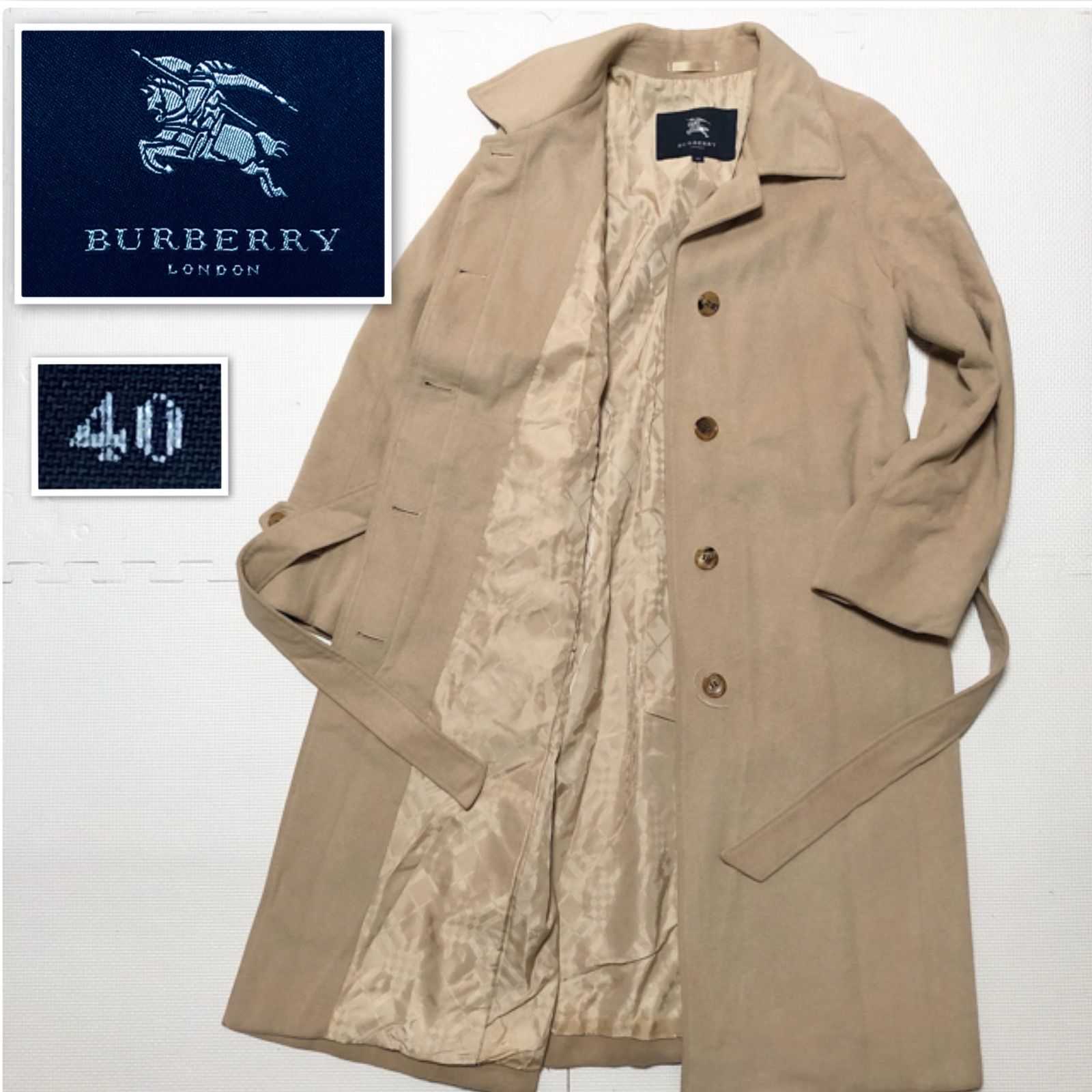 □希少アンゴラ65％□BURBERRY LONDON バーバリーロンドン ステンカラーコート ベルト ベルテッド size40 (M) ベージュ×裏地シャドーノバチェック  ウール(アンゴラ65%) 裏地あり秋冬 三陽商会 レディース - メルカリ