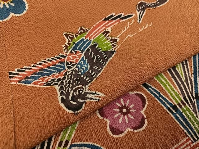 平和屋着物○紅型 振袖 花鳥文 鬼しぼ縮緬 正絹 逸品 AABB7272ph