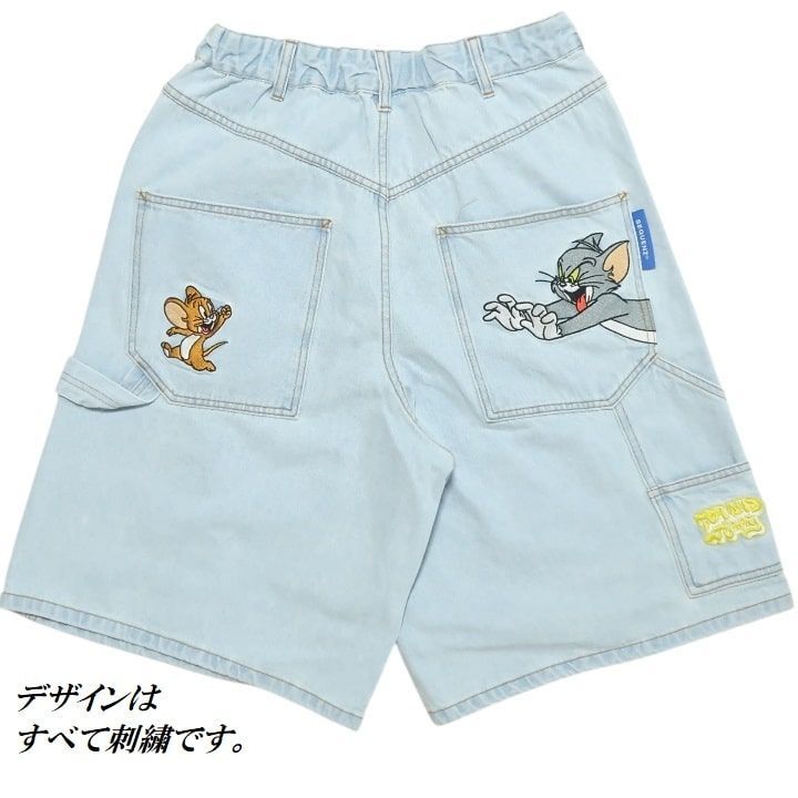 トムとジェリー デニム ハーフパンツ 刺繍 メンズ アニメ 刺繍