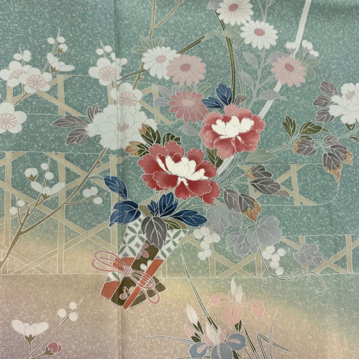 美品 訪問着 黒 枝花 金彩加工 身丈158cm 裄丈68cm お洒落 訪問着 身丈158cm 裄丈63cm S 袷 枝花 笹 金彩 ぼかし 薄小豆