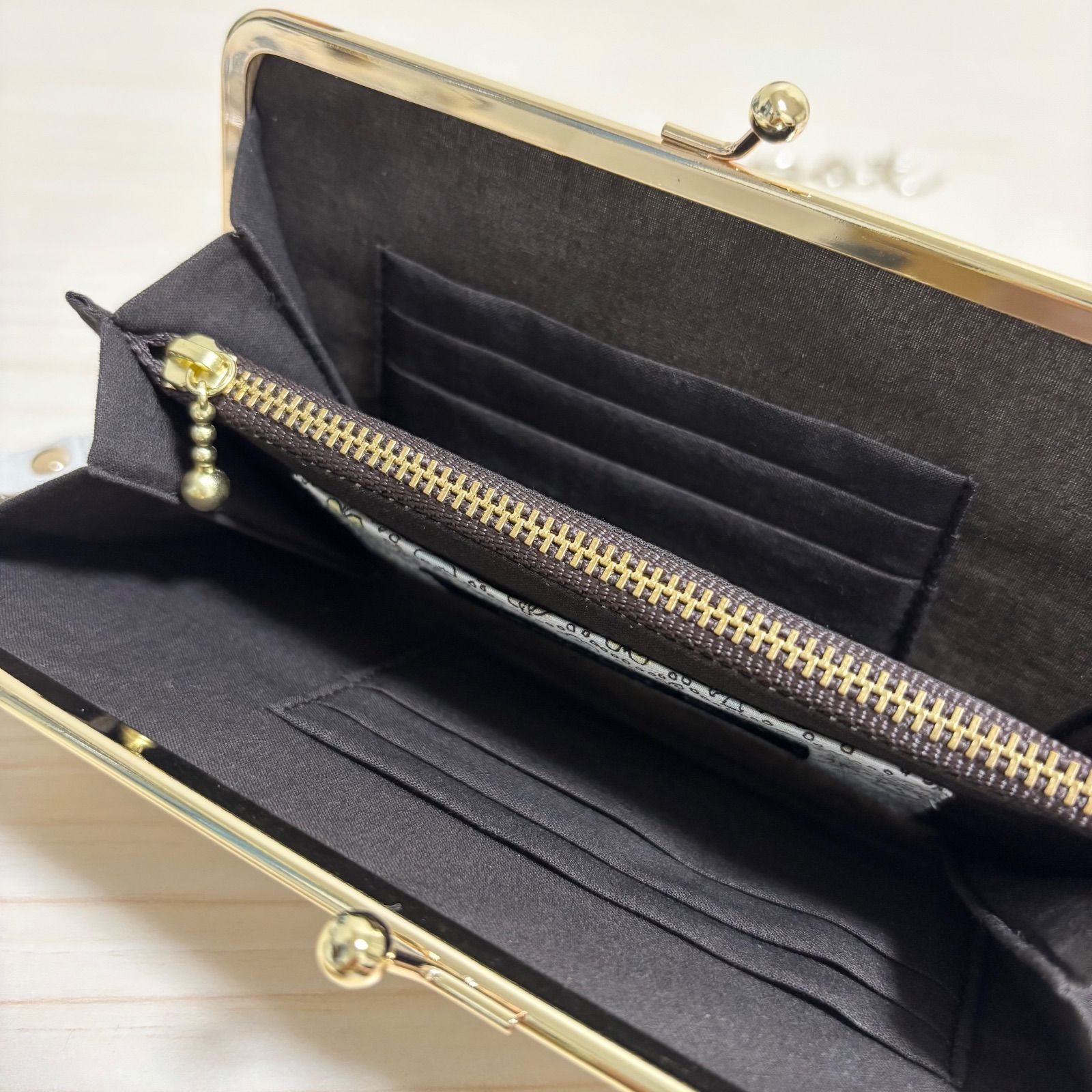 ☆ミナペルホネン☆forest tile light beigeのがま口財布☆持手付