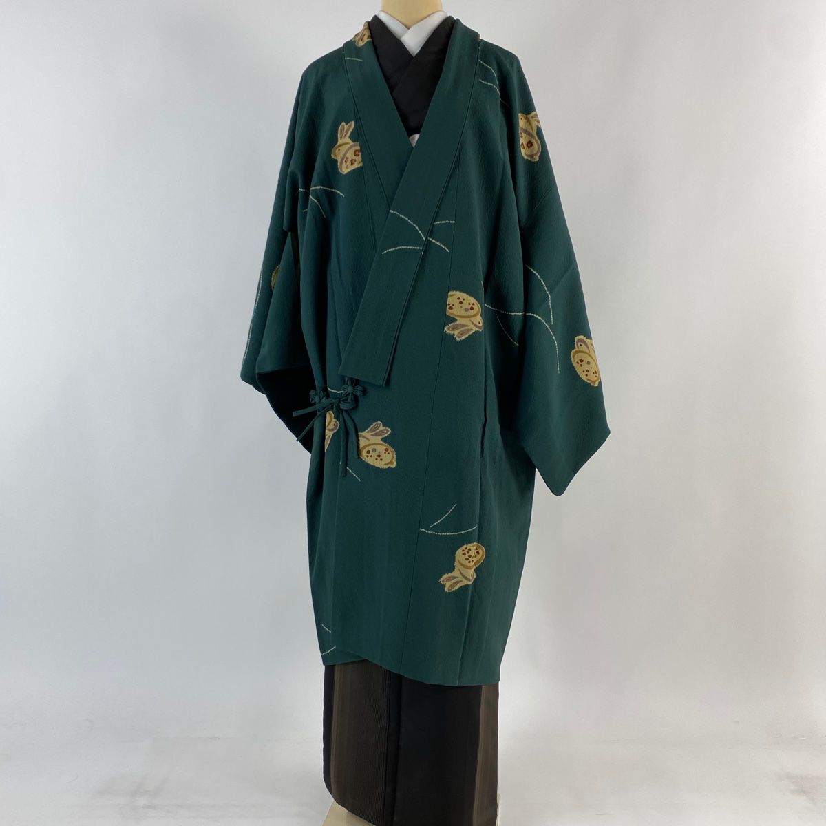 道行 身丈97.5cm 裄丈67.5cm L 和装コート 千代田衿 三本賢 華文 藍色  