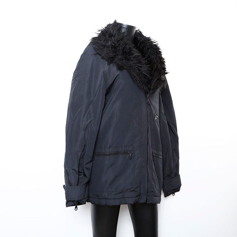 CHANEL シャネル コート Size42 ナイロン シルク ファー付き ブルゾン  