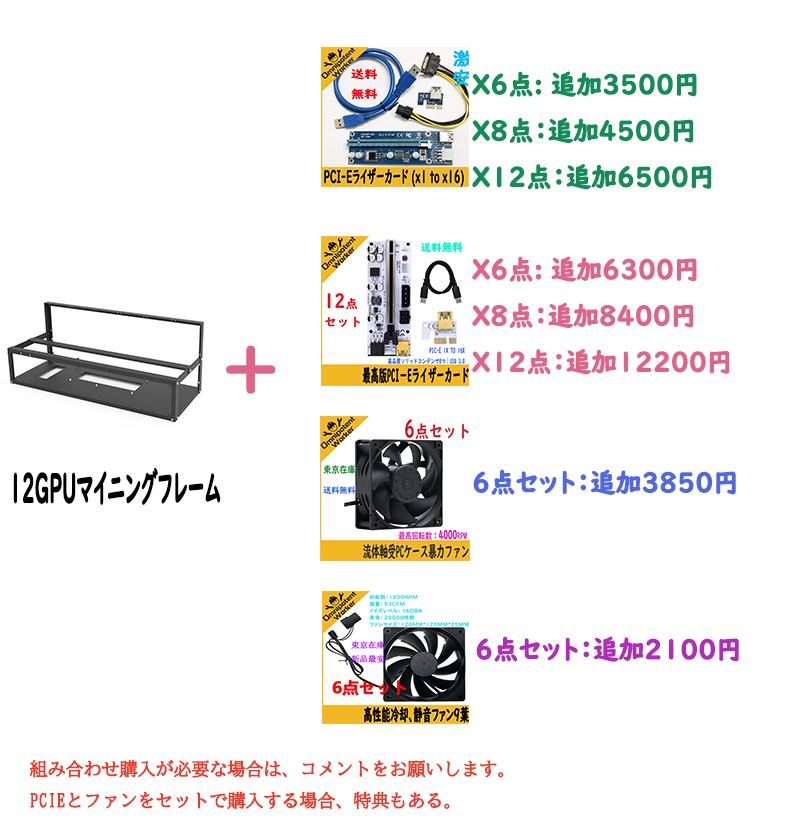 新品 マイニングフレーム12GPU 1点+静音ファン6点セット - メルカリ