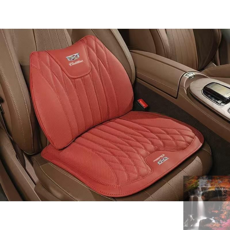 【美品?新品未使用】 ◆キャデラック Cadillac◆レッド◆シートクッション 車用 シートカバー ナッパ レザー 腰当て 滑り止め 弾性 座布団1点+腰クッション1点 CCYKDQ054