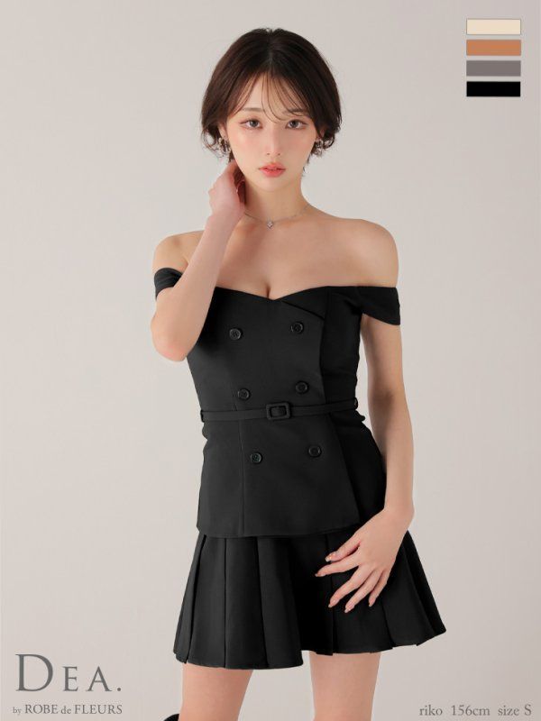 ブラック DE4315-IV-2509 XSサイズあり DEA.|ディア オフショル| ダブルボタン| セットアップ| フ | ミニドレス| キャバドレス