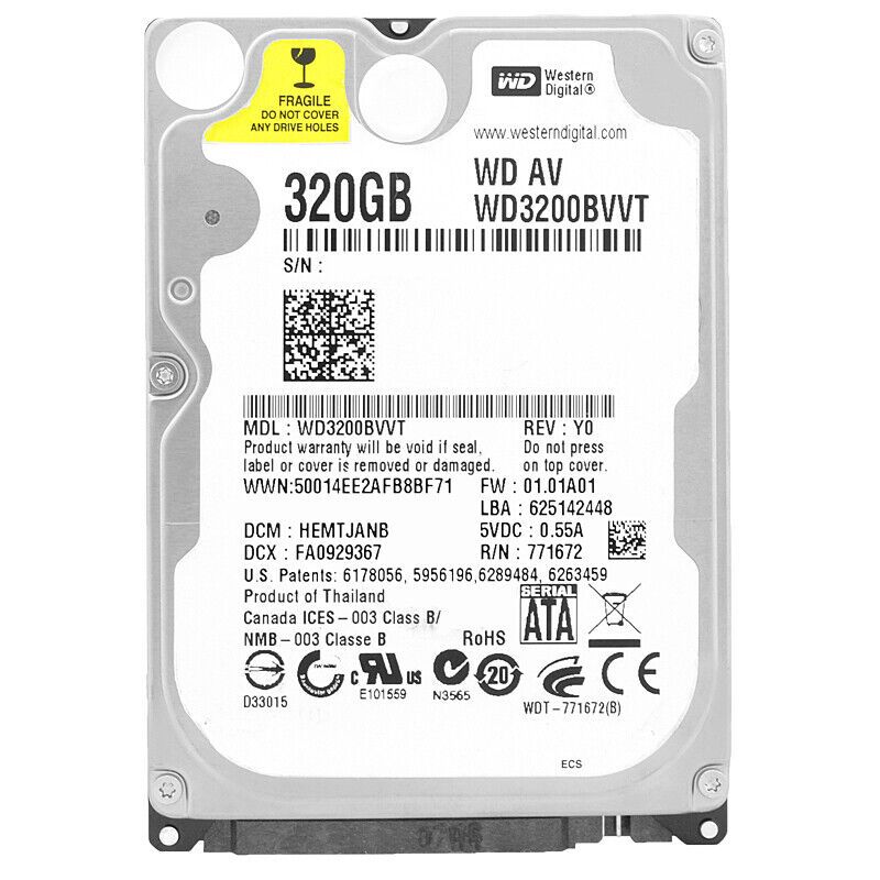 Western Digital 320GB WD3200BVVT 16Mb カバレッジ 5400Rpm SATA 2.5 ハードドライブ