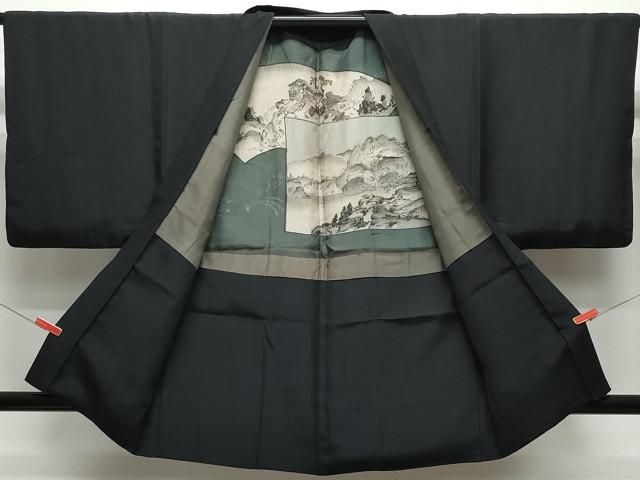 平和屋着物○男性 黒紋付 長羽織セット 正絹 逸品 AAAZ7288zg