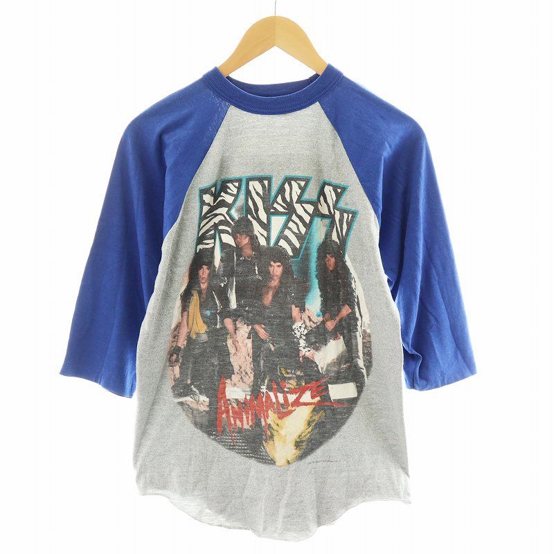 キッス KISS 80S Tシャツ カットソー 7分袖 グレー 青 ブルー /AN30