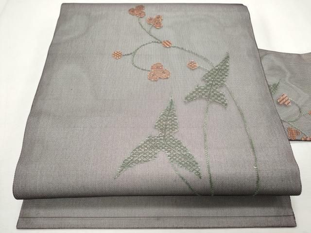 正絹 夏 名古屋帯 絽 友禅 和 草花図案 作家物 逸品 正絹 夏 名古屋帯 絽 友禅 和 草花図案 作家物 逸品