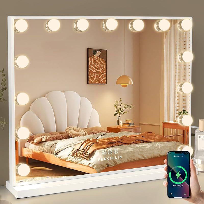 BEAUTME 化粧鏡 女優ミラー 卓上／壁掛け両用 モード 明るさ調節可能 銀色 485×405×140mm BEAUTME 化粧鏡 女優ミラー 卓上/壁掛け両用 ハリウッドミラー 3色照明