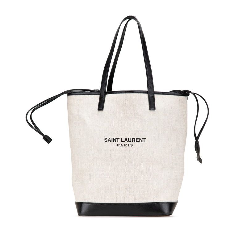 サンローラン テディトート 551595 ホワイト ブラック キャンバス レザー レディース SAINT LAURENT 1-0211168
