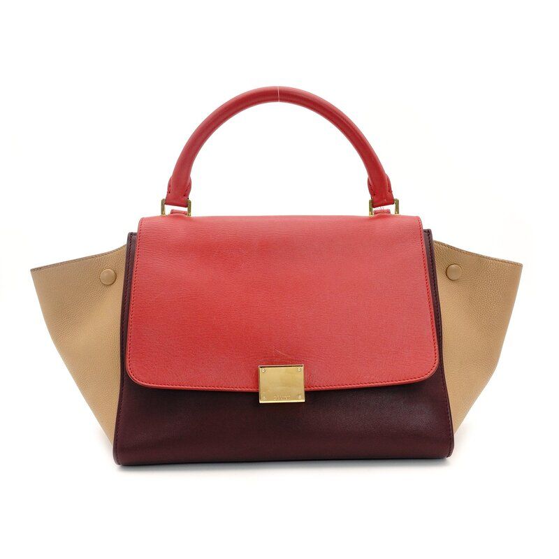 セリーヌ CELINE トラペーズ ハンドバッグ レザー 2way レッド×ベージュ×ボルドー ショルダー 7-9-303