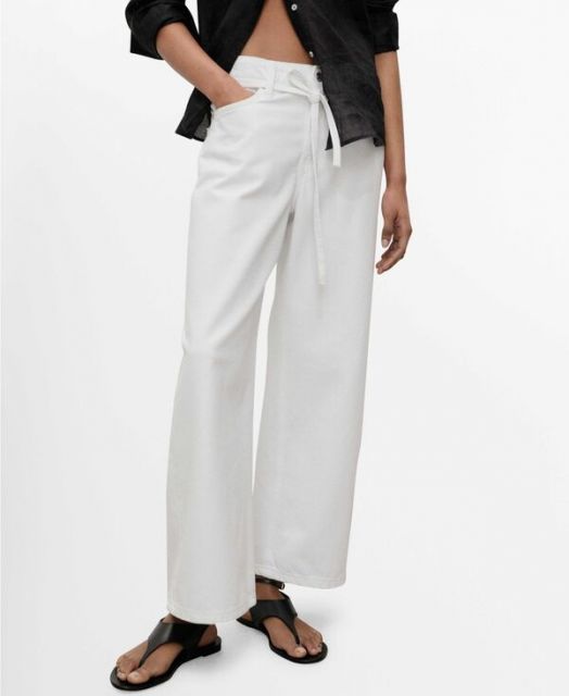 【送料無料】 マンゴ レディース デニムパンツ ボトムス Women's Belted Balloon Jeans White