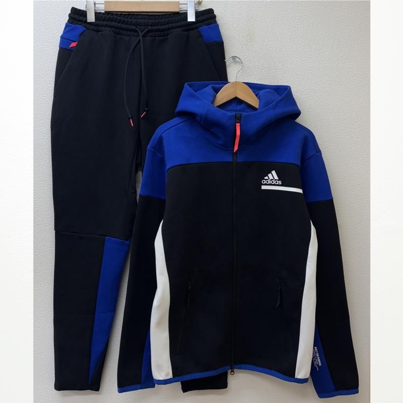 adidas アディダス セットアップ ビッグサイズ ナイロン ジャージ トラック パーカー パンツ セットアップ 青 黒 白 ブルー ブラック ホワイト
